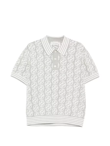 Tricou polo Drole De Monsieur cu dungi tricotate gri