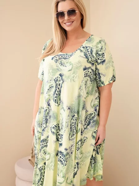 Rochie mini Kesi Włoski cu mâneci scurte cu model paisley albastru