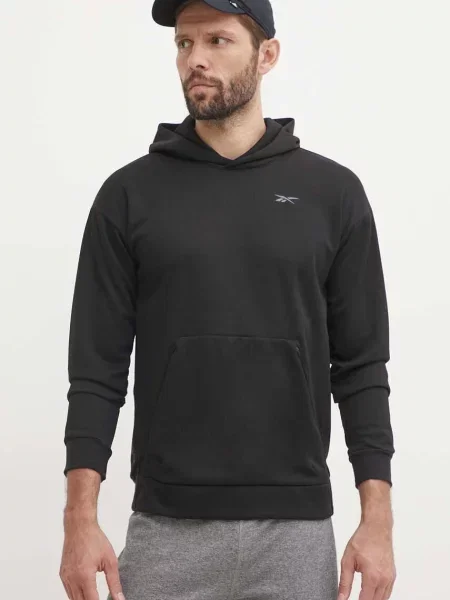 Суичър с качулка Reebok с качулка черно