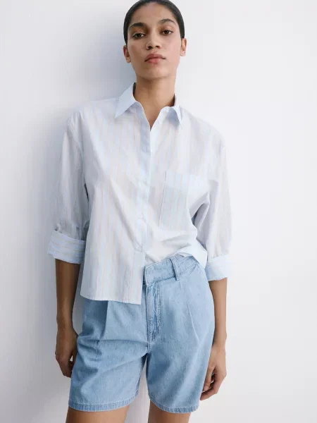 MANGO Pantaloni cu cute AMELIE deschis albastru