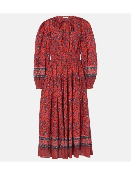 Midi obleka Ulla Johnson s cvetličnim vzorcem rdeča