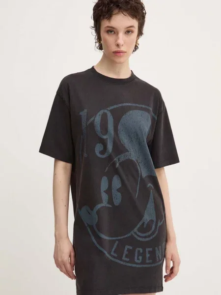 Рокля Desigual x Disney къса с уголемена кройка сиво