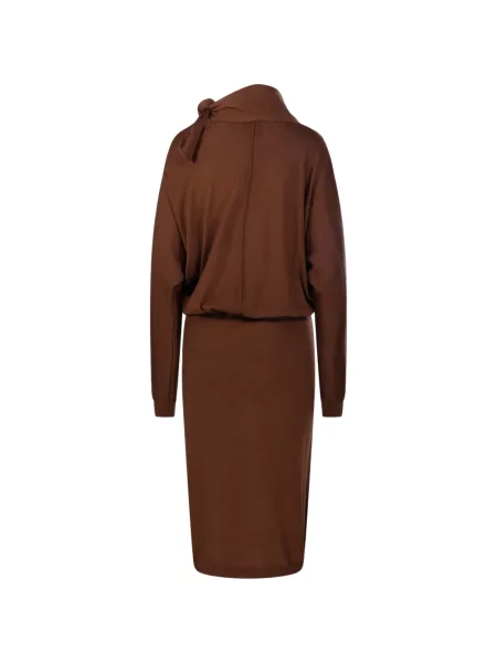Rochie midi Nude cu funde maro
