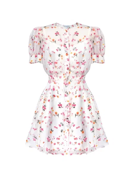 Rochie mini Post Meridiem de mătase cu model floral cu imagine alb