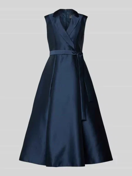Sukienka koktajlowa z kołnierzem z połami Adrianna Papell granatowa