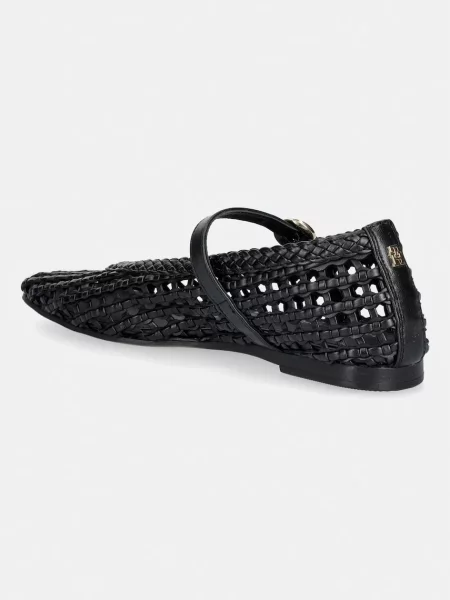 Tommy Hilfiger baleriny WOVEN LEATHER MIX BALLERINA czarne