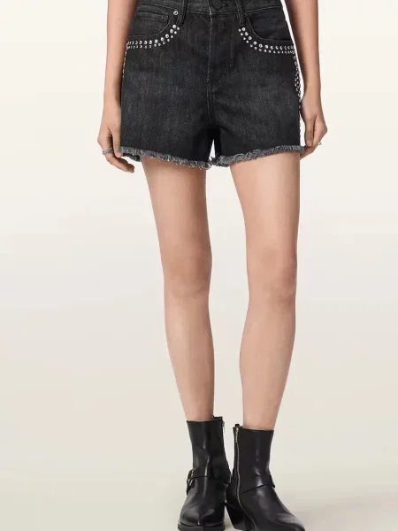 AllSaints pantaloni scurți pentru femei din denim HEIDI negru