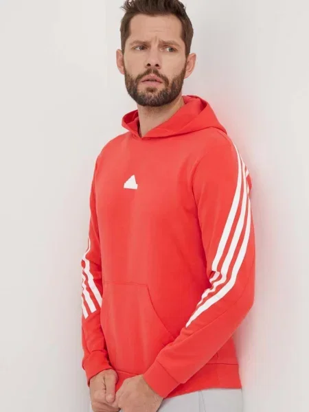 Суичър с качулка Adidas с качулка с принт червено