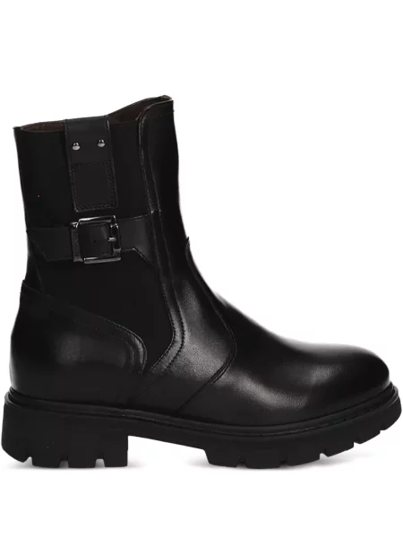 Botine Nero Giardini din piele cu cataramă negru