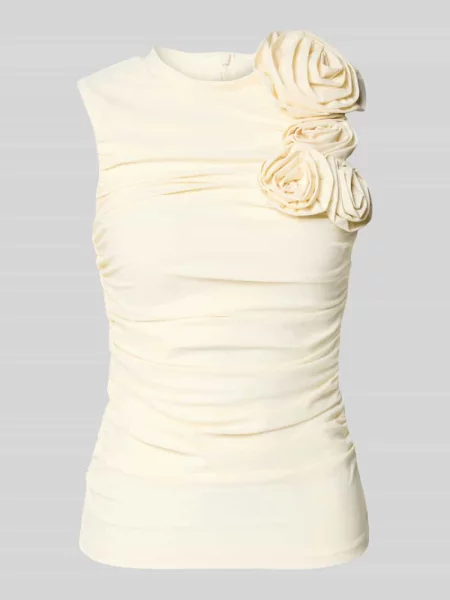 Bluzka o kroju slim fit z kwiatowym obszyciem model Orchida' Y.a.s biała