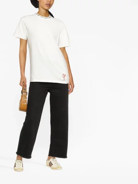 Tricou Golden Goose cu broderie alb