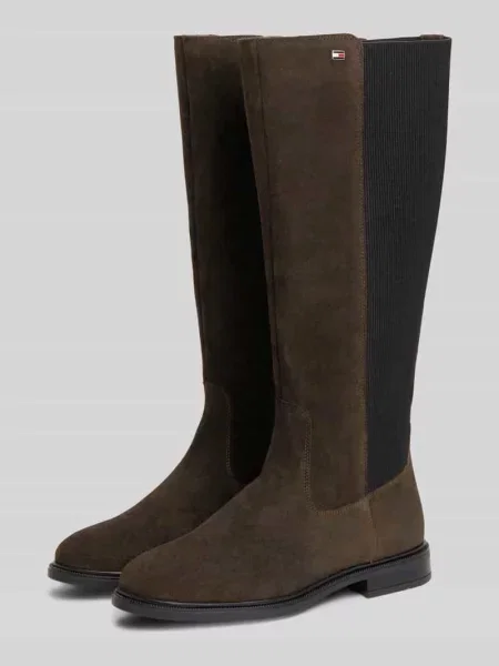 Kozaki z naturalnej skóry z wyhaftowanym logo Tommy Hilfiger brązowe