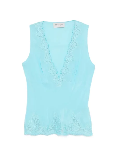 Top Ermanno Firenze z dekoltem w serek koronkowy niebieski