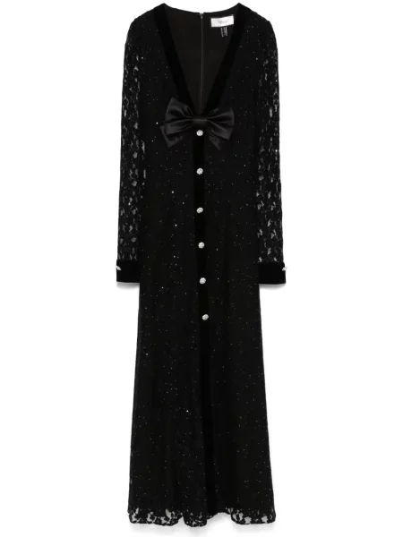 Sukienka midi Nissa koronkowa z kryształkami do kolan czarna