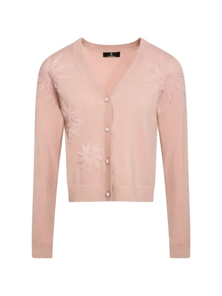 Cardigan Fracomina cu model floral cu decolteu în V cu aplicații roz
