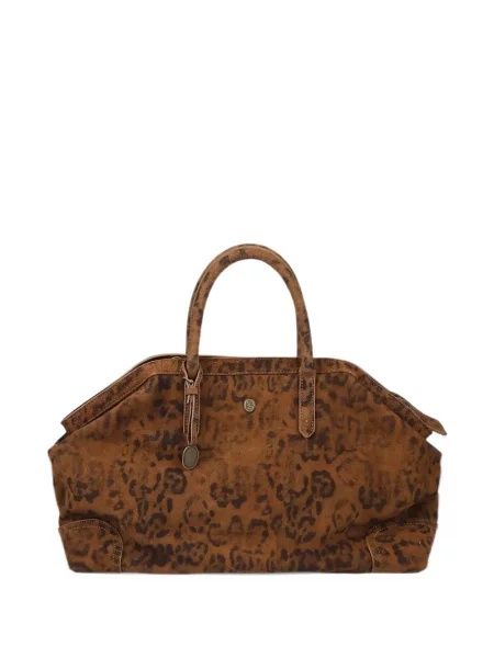 Geantă shopper Ash din piele de căprioară cu imagine cu model leopard maro