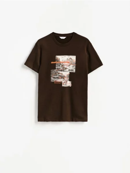 Reserved Tricou regular cu imprimeu maro-închis maro