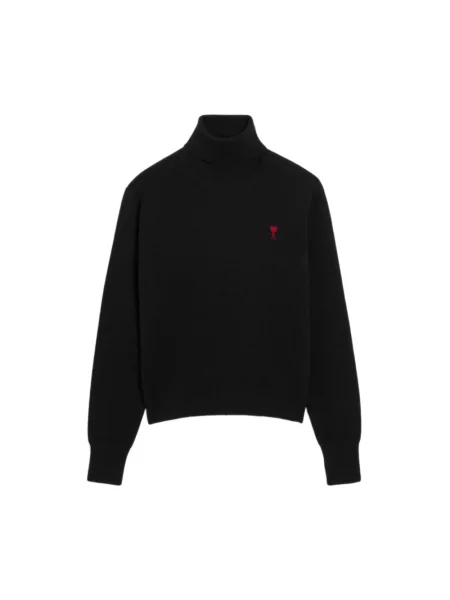 Sweter z golfem Ami Paris wełniany czarny