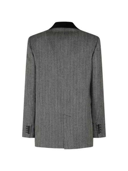 Gulerat geacă Forte_forte de catifea cu model herringbone gri