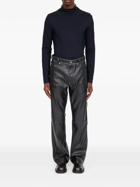Кожени панталон Mm6 Maison Margiela черно
