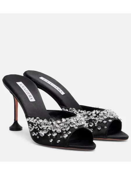 Papuci tip mules Aquazzura din satin negru