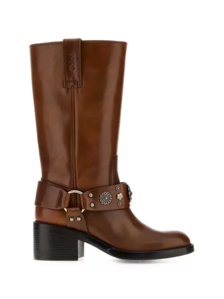 Botine Chloé din piele cu tepi maro