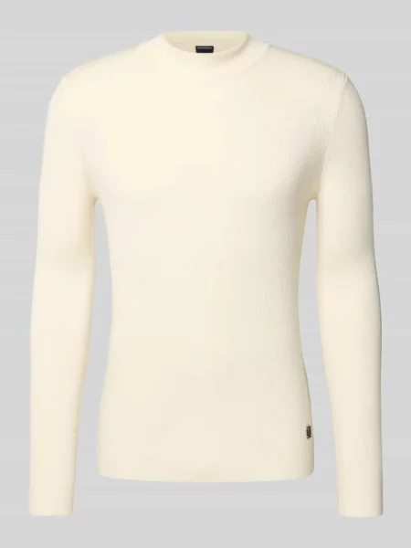 Sweter z dzianiny z prążkowanymi wykończeniami model ‘Donteo’ Joop! Collection beżowy