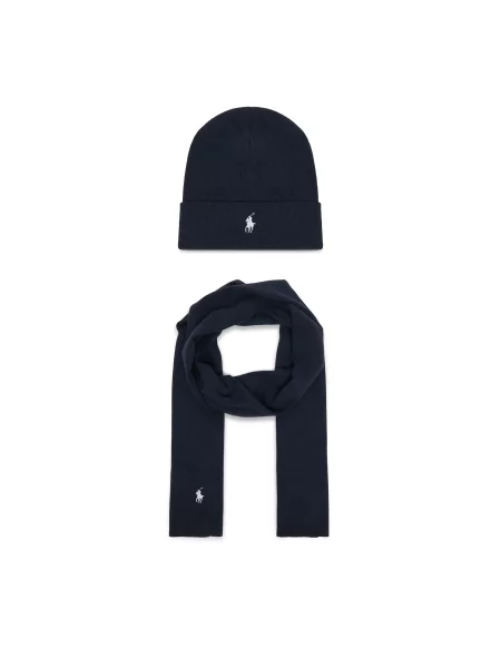Polo Ralph Lauren Σετ Κασκόλ και Σκούφος Σκούρο μπλε