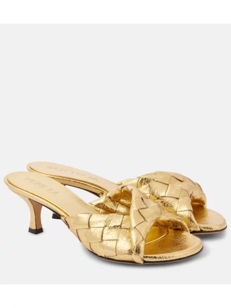 Papuci tip mules Bottega Veneta din piele auriu