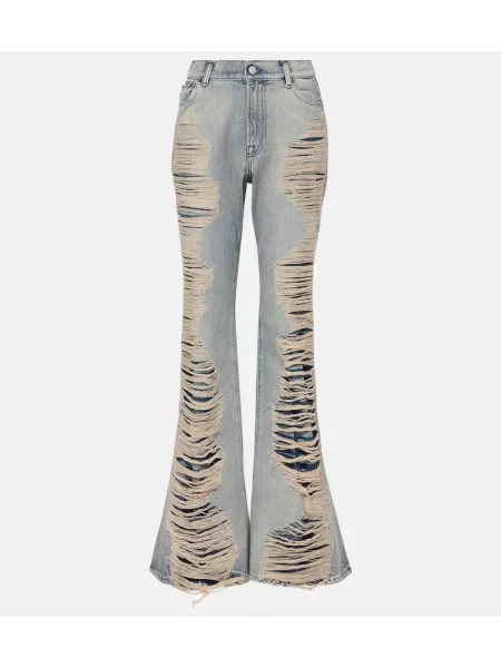 Blugi Acne Studios cu talie înaltă zdrențuiți albastru