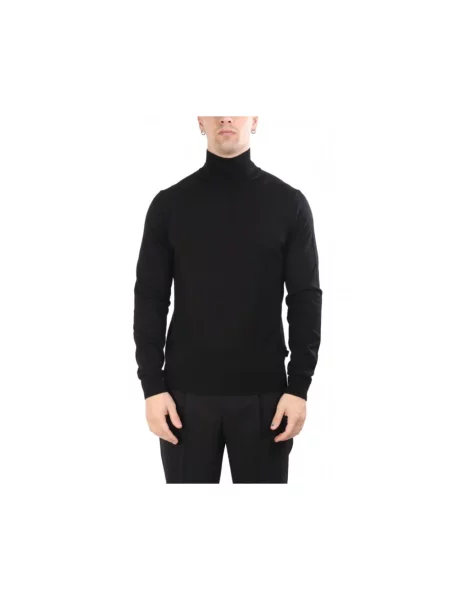 Lniany sweter z golfem Hugo czarny