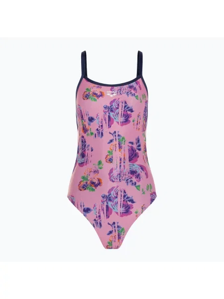 Дамски бански костюм от една част arena Rose Texture Swimsuit Xcross Back multi pink/navy розово