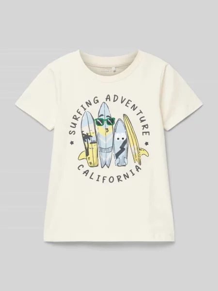 T-shirt z nadrukiem z napisem i motywem Name It biała