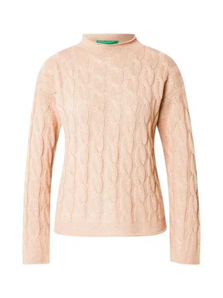 United Colors of Benetton pulover din amestec de lana femei bej cu turtleneck maro