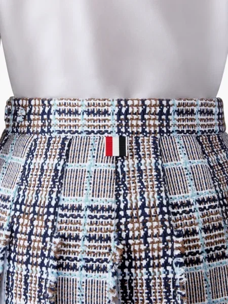 Карирана плисирана плисирана пола Thom Browne до коляното синьо
