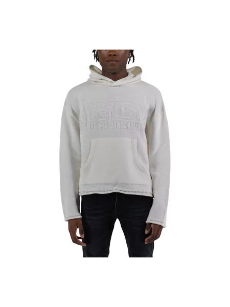 Bluza z kapturem Mm6 Maison Margiela wełniana z kapturem z logo biała