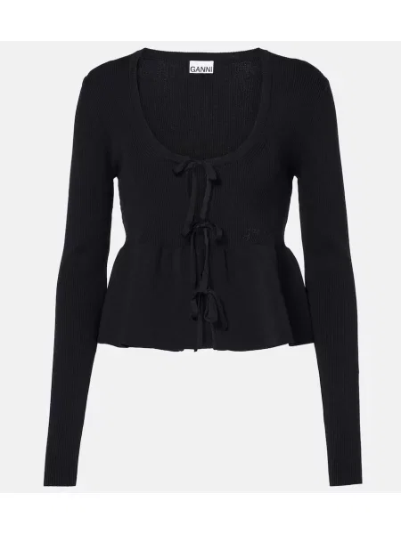 Top Ganni tricotate cu volane negru