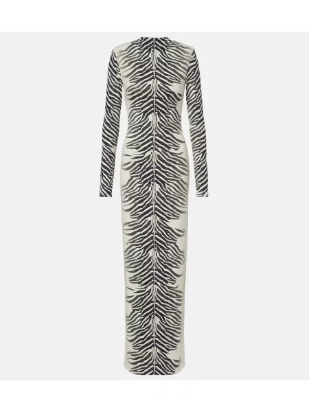 Sukienka maxi De La Vali z nadrukiem w zebrę beżowa
