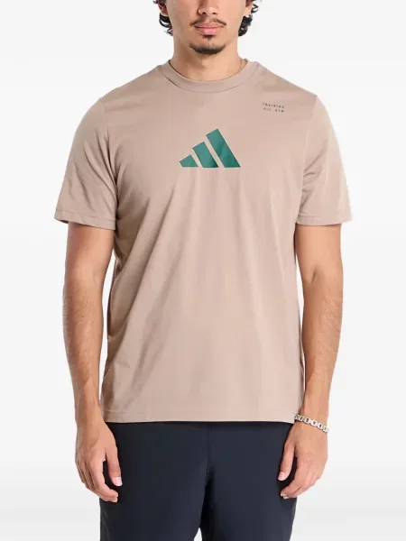 Tricou Adidas cu dungi cu broderie alergare gri