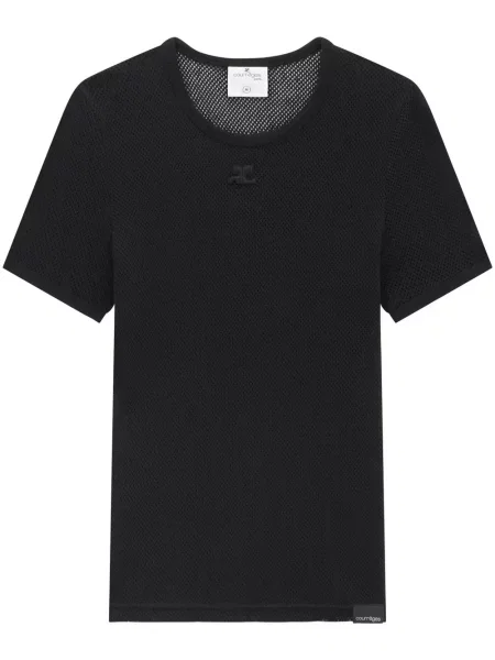 Tricou Courreges cu decolteu rotund plasă negru