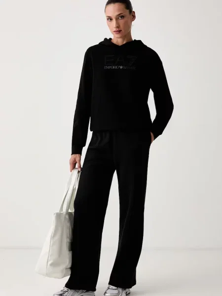 Emporio Armani mikina s kapucňou dámska s bavlnou čierna