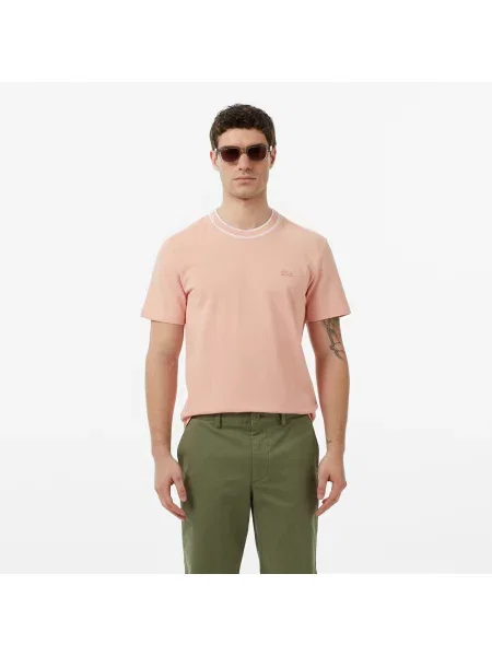 Lacoste T-Shirt Z Okrągłym Dekoltem Regular Fit różowy