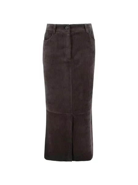 Fustă midi D.exterior de catifea cord maro