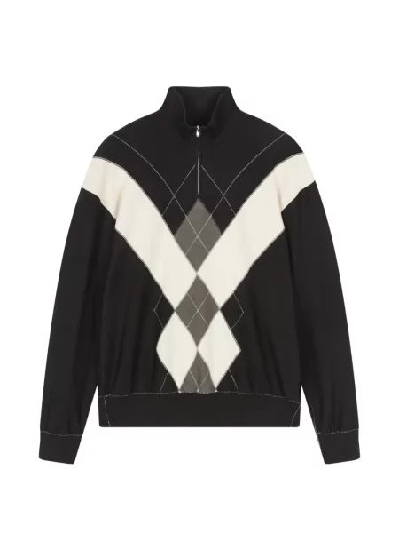 Pulover Croquis cu model argyle din jacard negru
