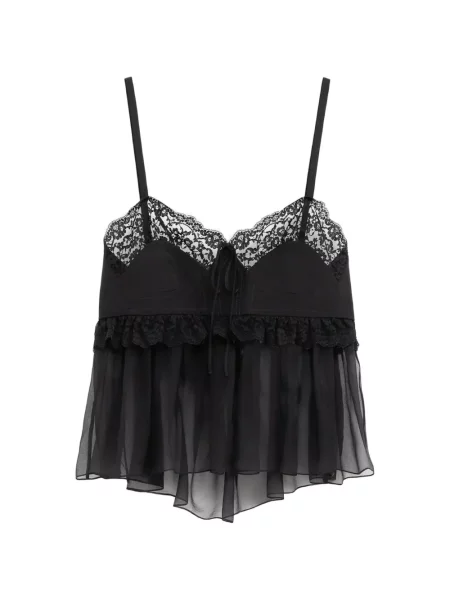 Top Chloé cu volane din dantelă negru