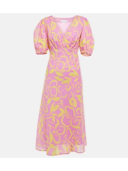 Zamatové kvetinové midi šaty Velvet po kolená ružová