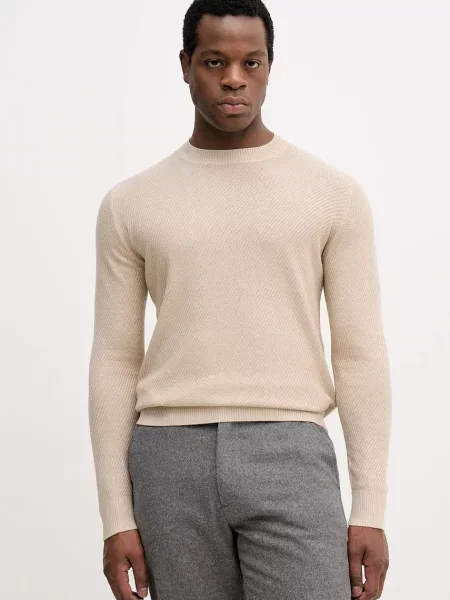 Пуловер с вълна Sisley мъжки от лека материя бежово