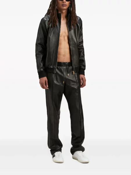 Iš natūralios odos bėgimas kelnės Palm Angels juoda