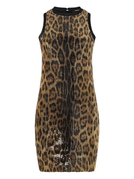 Rochie mini Roberto Cavalli cu model leopard de costum maro