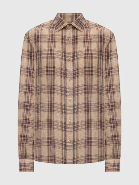 Сорочка з льону в клітинку Agnona бежева